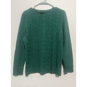 Talbots Women Green Round Neck Cable Knit Sweater Buttons on the cuffs large